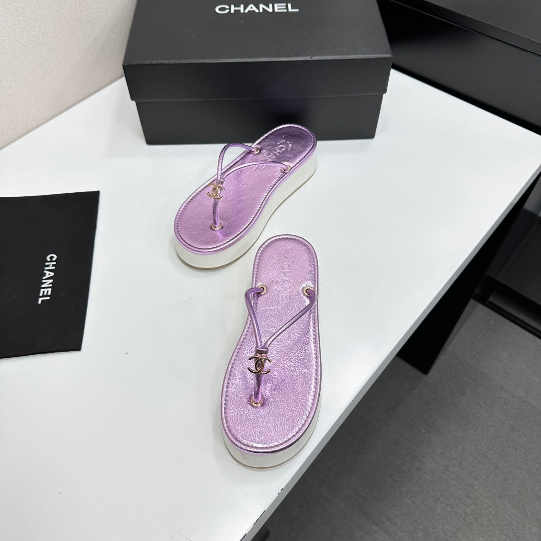 CC 26s Platform Thong Sandals Purple Metalic Lambskin 817602