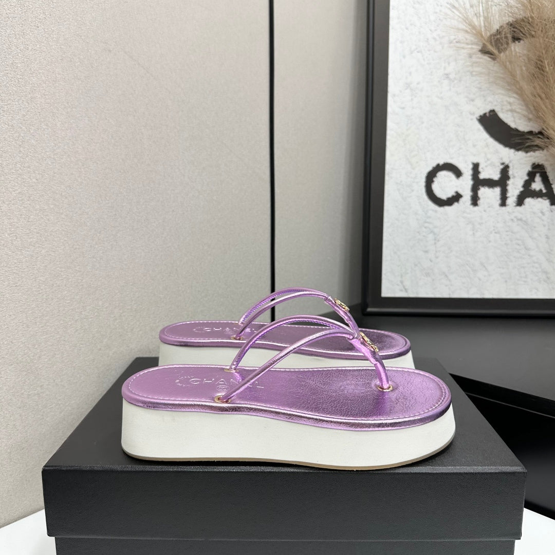 CC 26s Platform Thong Sandals Purple Metalic Lambskin 817602