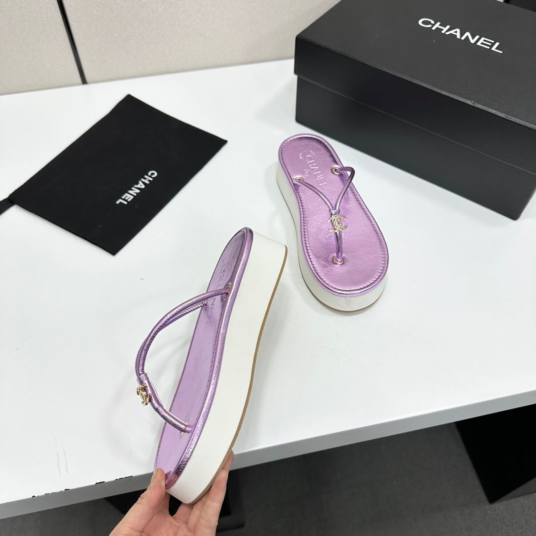 CC 26s Platform Thong Sandals Purple Metalic Lambskin 817602