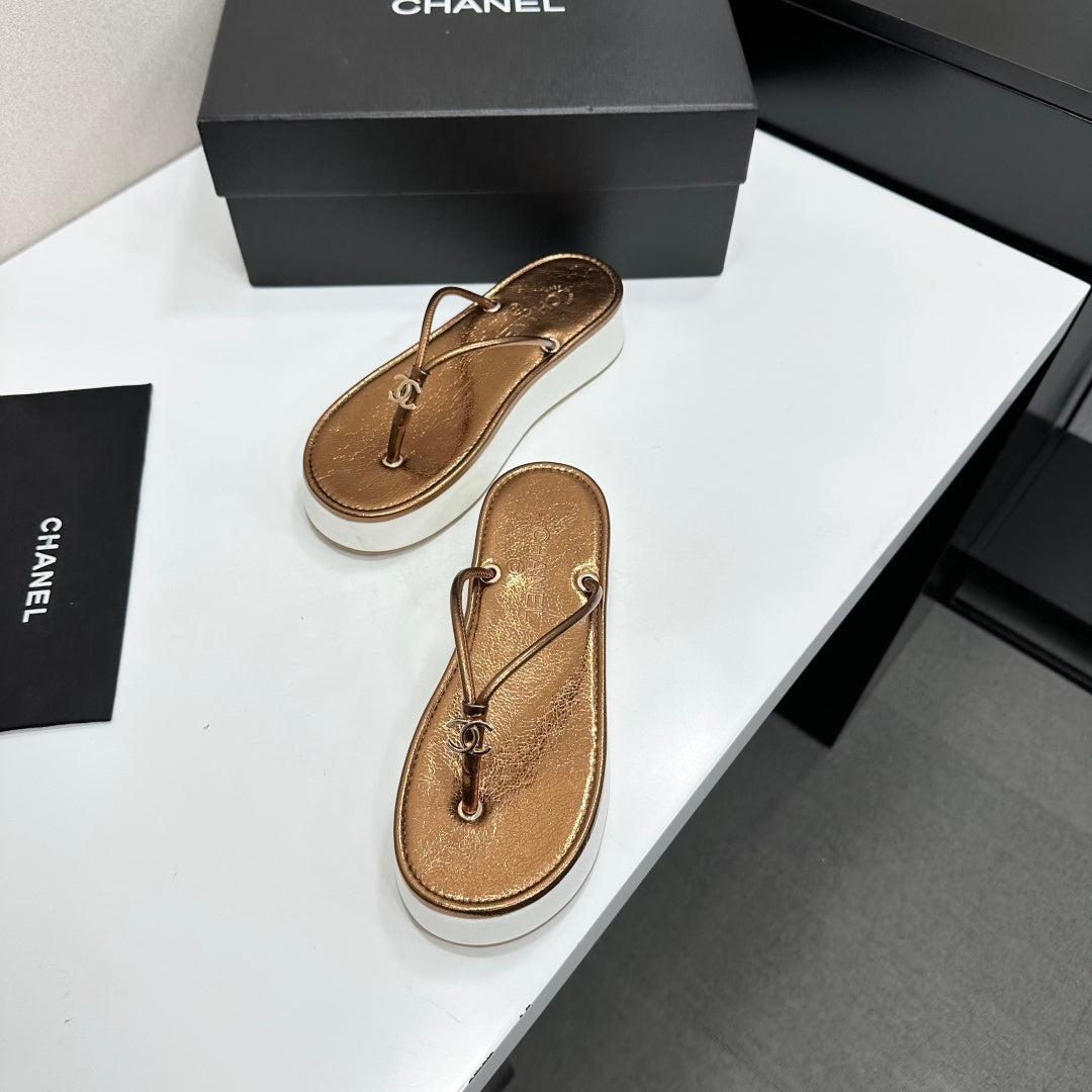 CC 26s Platform Thong Sandals Copper Metalic Lambskin 817601