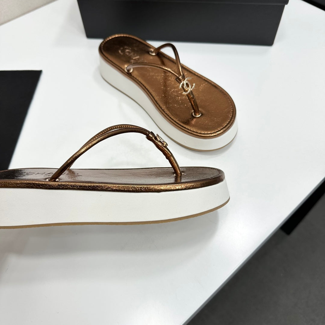 CC 26s Platform Thong Sandals Copper Metalic Lambskin 817601