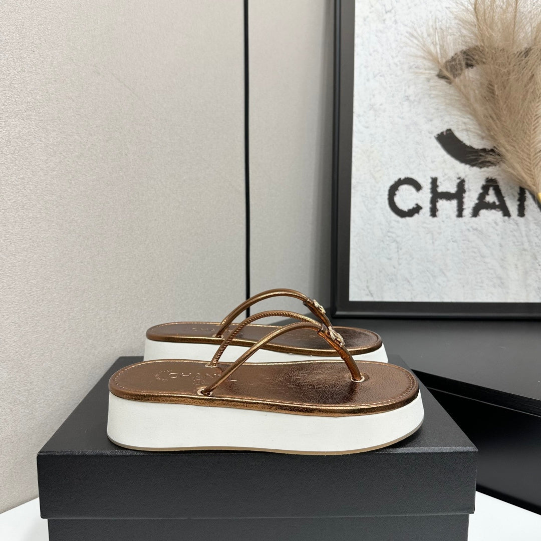 CC 26s Platform Thong Sandals Copper Metalic Lambskin 817601