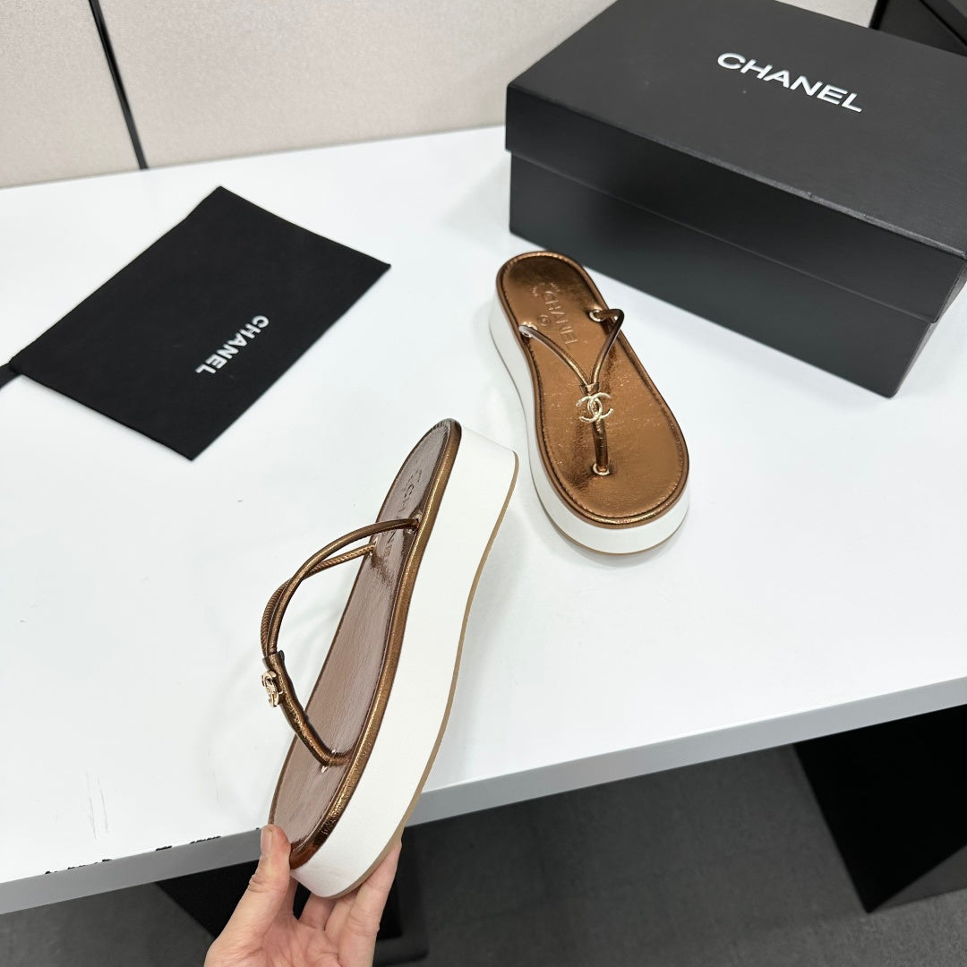 CC 26s Platform Thong Sandals Copper Metalic Lambskin 817601