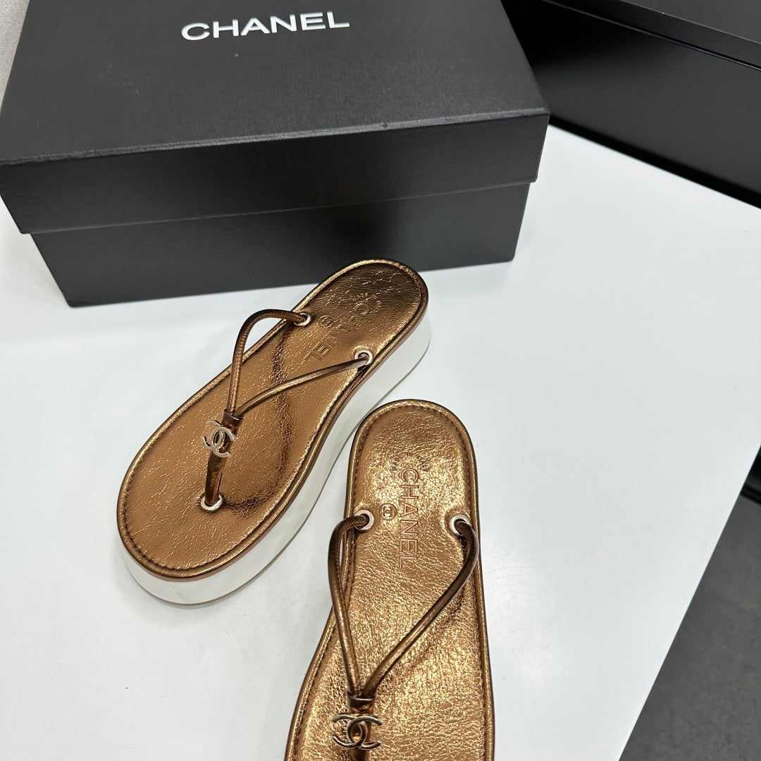 CC 26s Platform Thong Sandals Copper Metalic Lambskin 817601