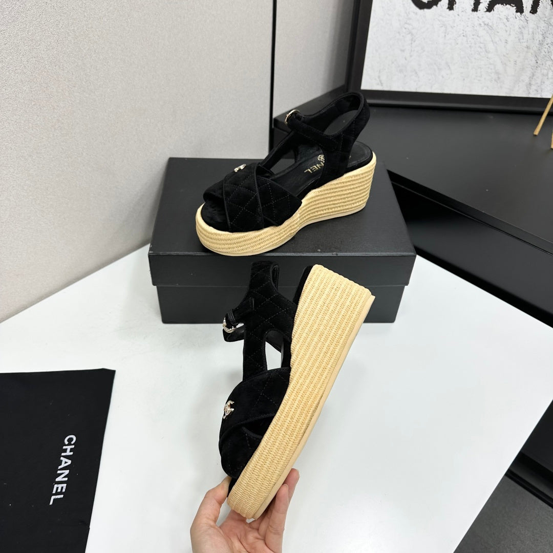 CC 26s Wedge Sandals Black Suede 925929