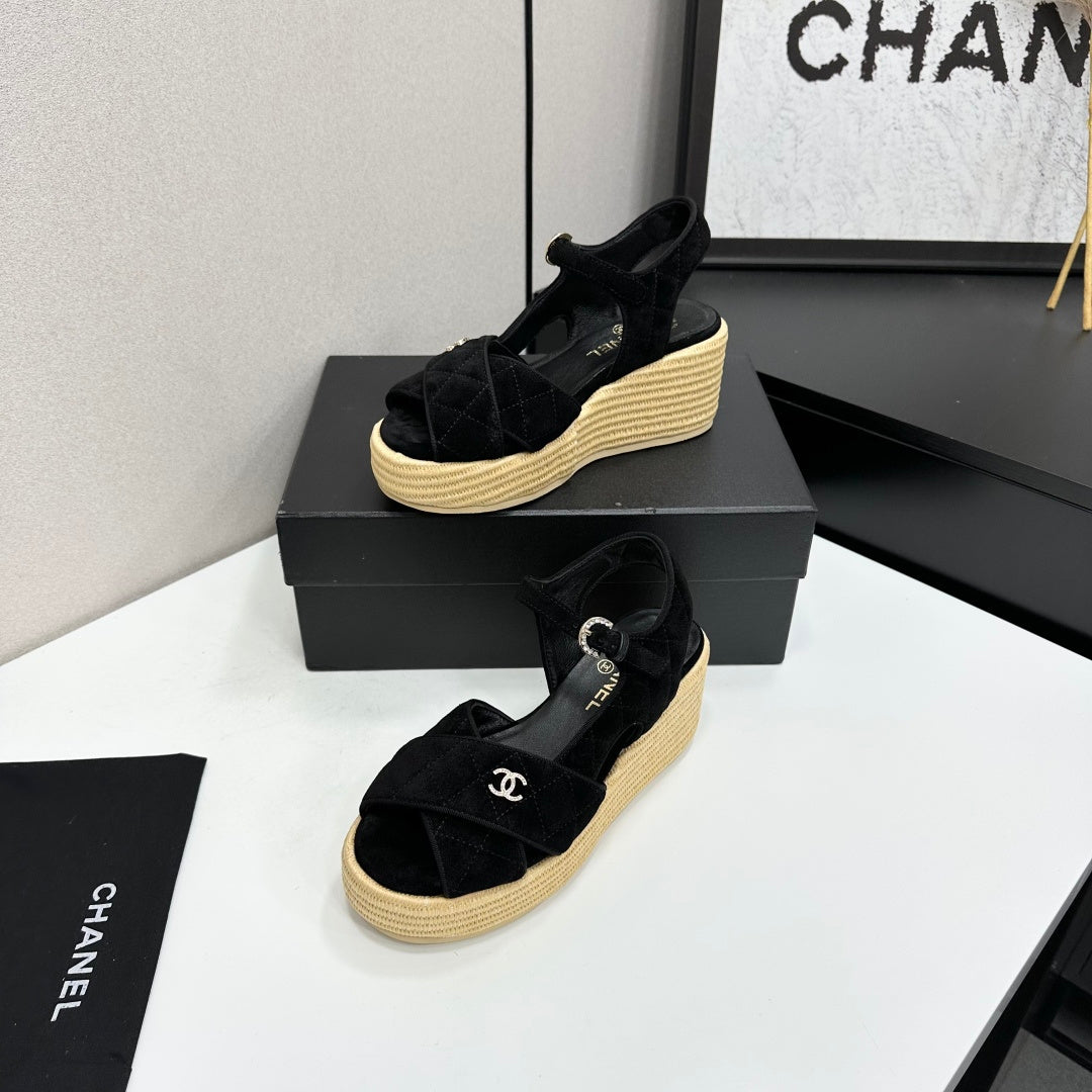 CC 26s Wedge Sandals Black Suede 925929