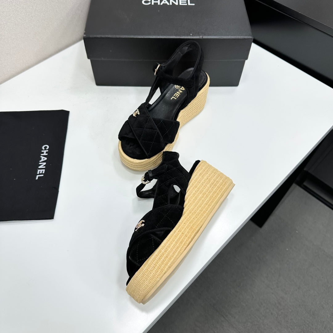 CC 26s Wedge Sandals Black Suede 925929