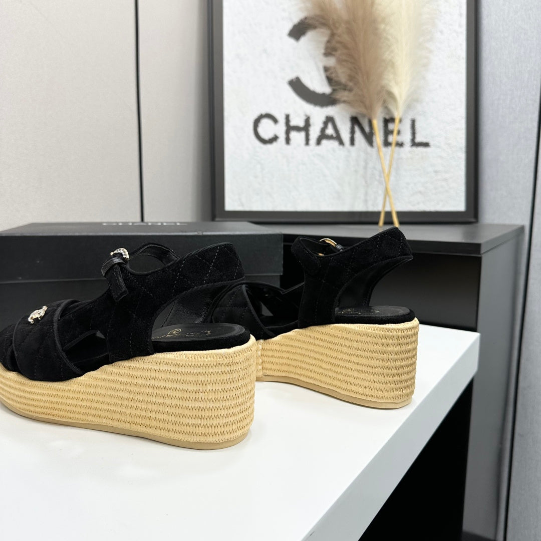 CC 26s Wedge Sandals Black Suede 925929