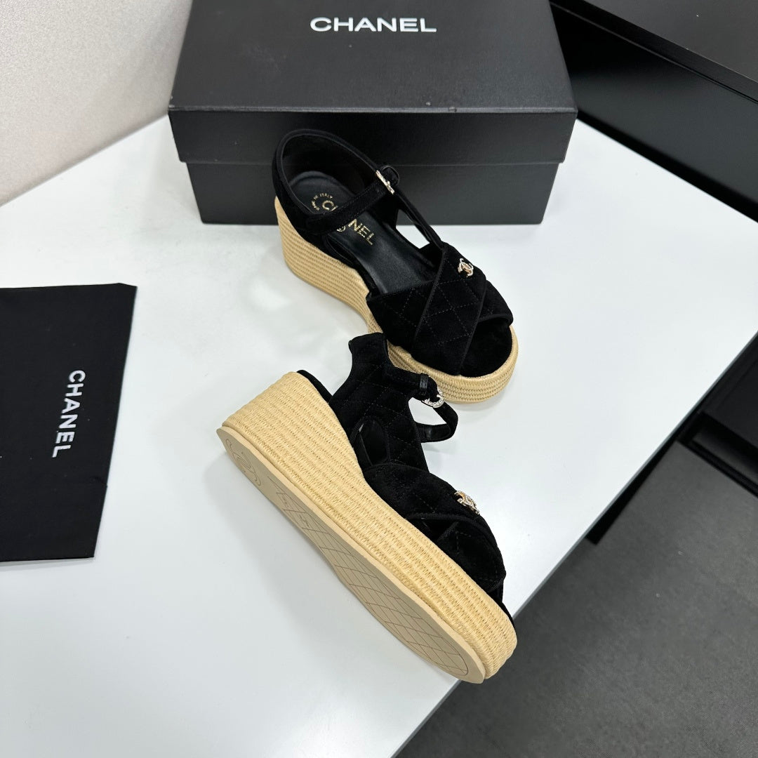 CC 26s Wedge Sandals Black Suede 925929