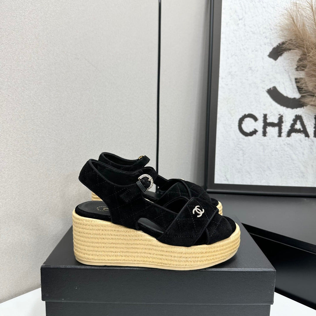 CC 26s Wedge Sandals Black Suede 925929