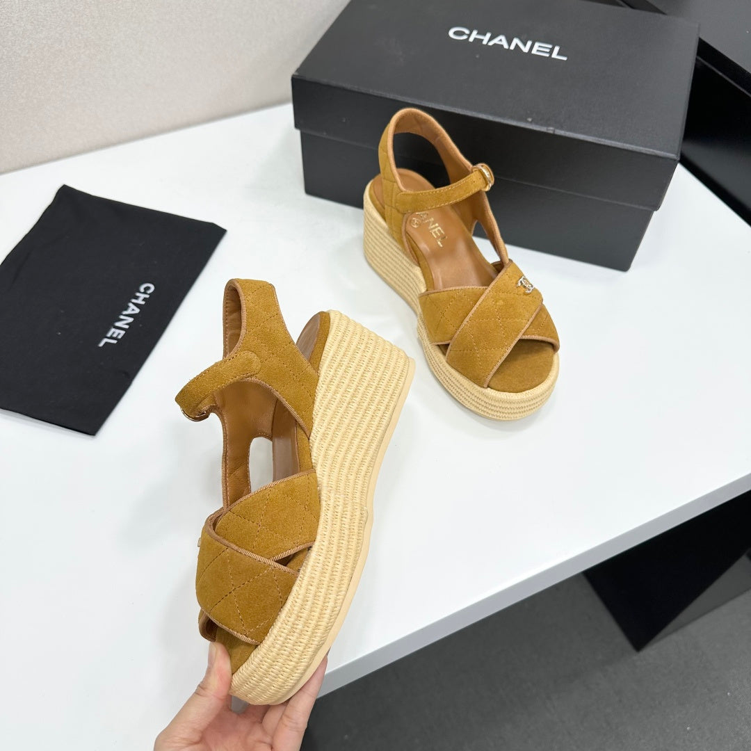 CC 26s Wedge Sandals Beige Suede 925930