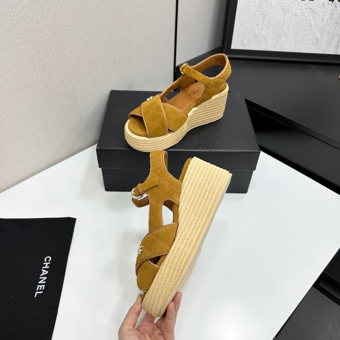 CC 26s Wedge Sandals Beige Suede 925930