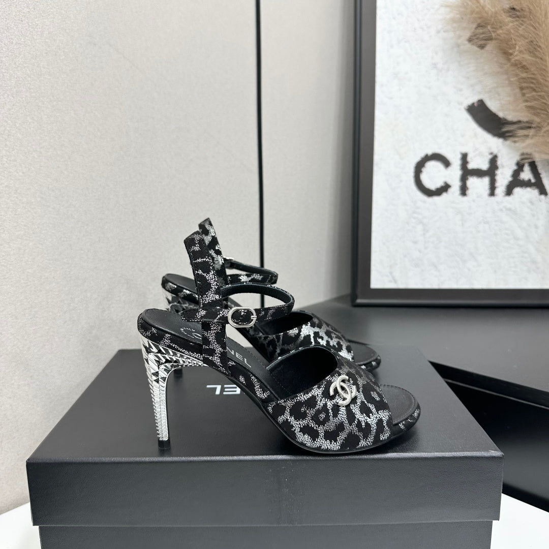 CC 26s Heeled Sandals Crystal Leopard Glitter Leather 925718