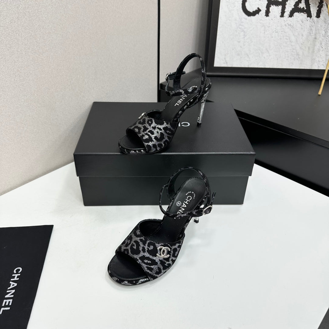 CC 26s Heeled Sandals Crystal Leopard Glitter Leather 925718