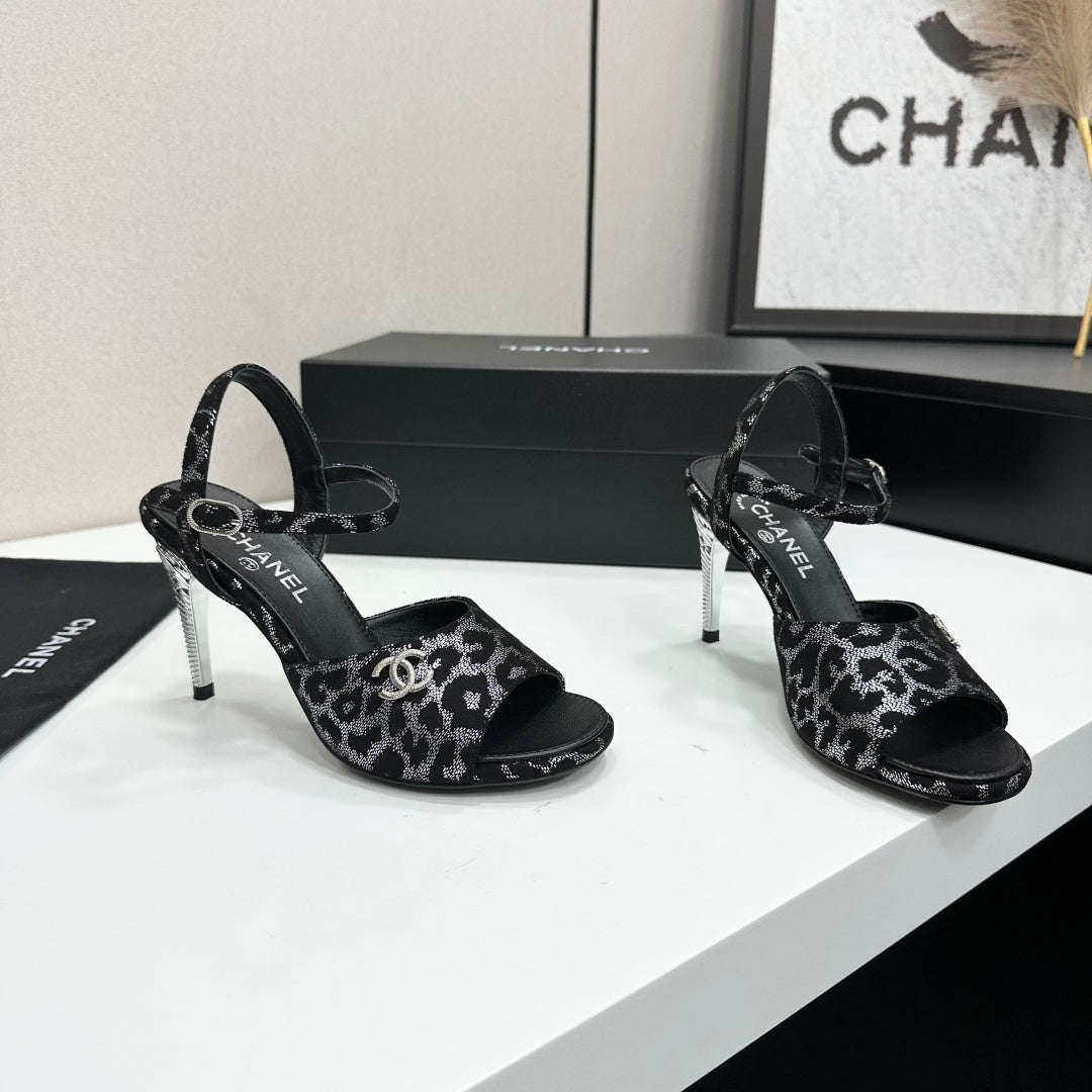 CC 26s Heeled Sandals Crystal Leopard Glitter Leather 925718