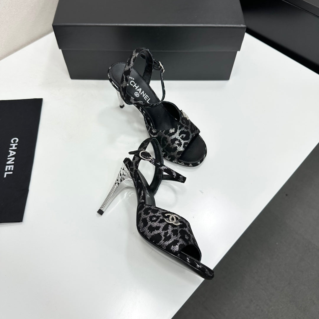 CC 26s Heeled Sandals Crystal Leopard Glitter Leather 925718
