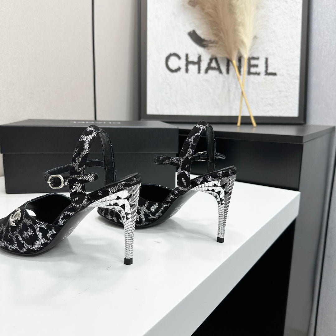 CC 26s Heeled Sandals Crystal Leopard Glitter Leather 925718
