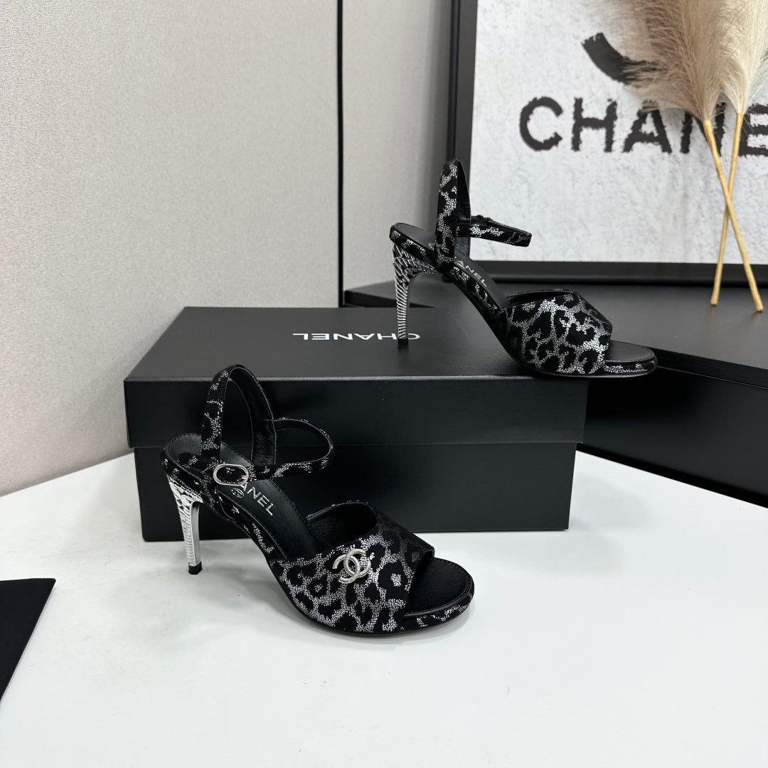 CC 26s Heeled Sandals Crystal Leopard Glitter Leather 925718