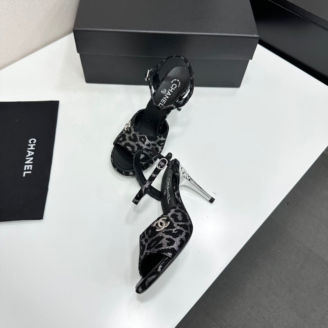 CC 26s Heeled Sandals Crystal Leopard Glitter Leather 925718