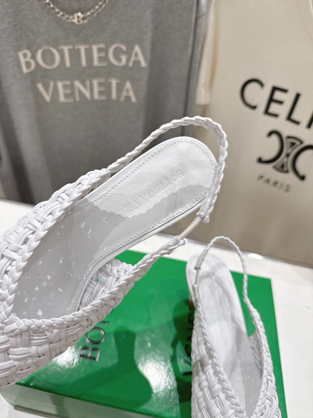 BV Parco Open-Back Sandals 5.5cm White Intrecciato Woven Leather