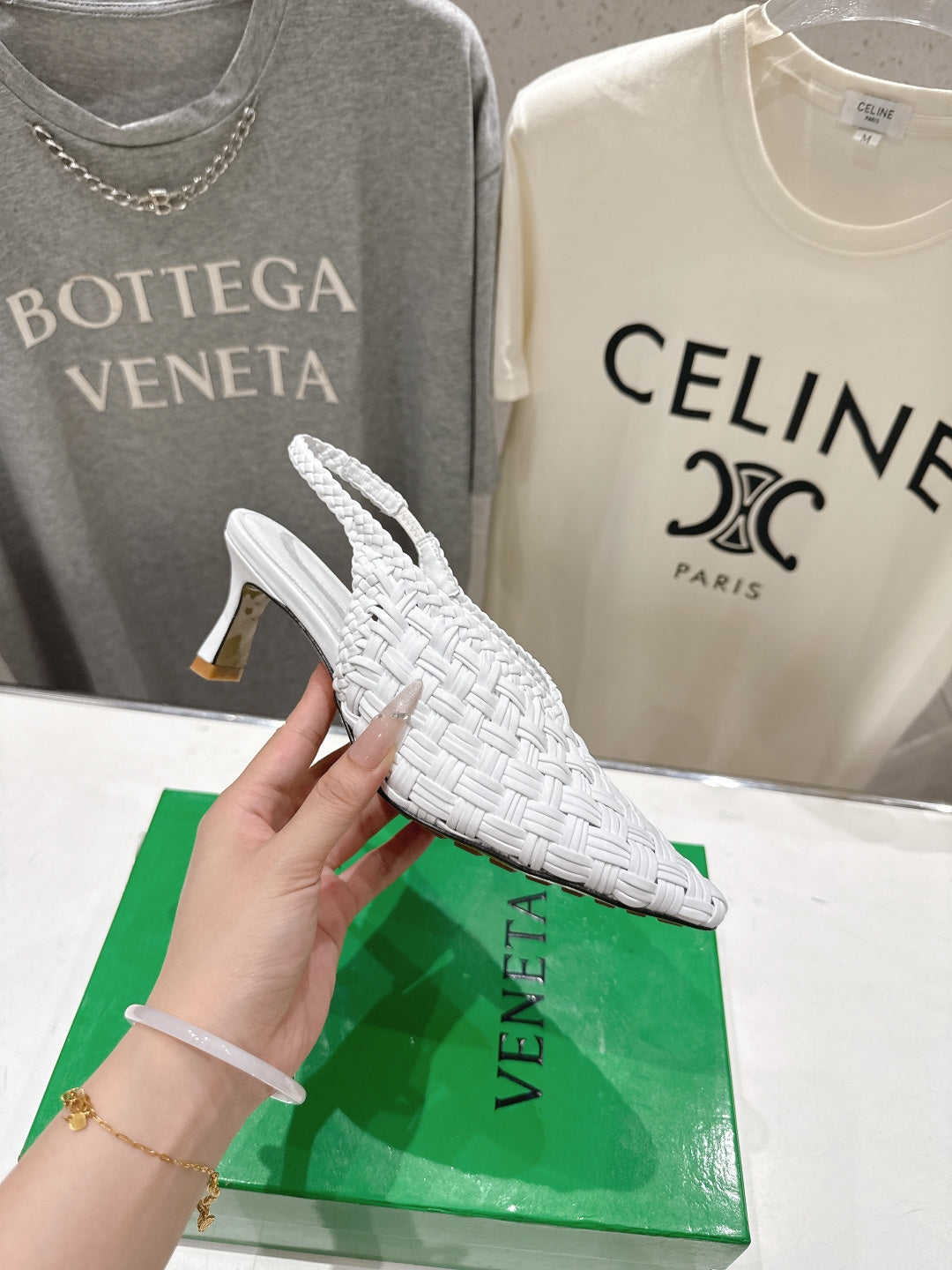 BV Parco Open-Back Sandals 5.5cm White Intrecciato Woven Leather