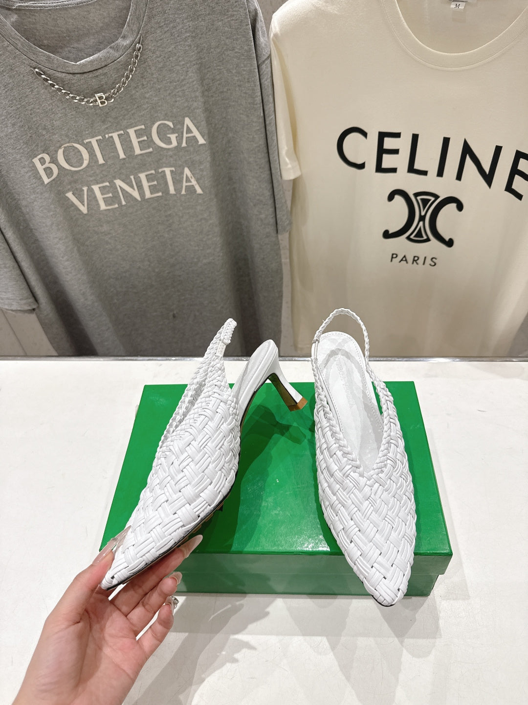 BV Parco Open-Back Sandals 5.5cm White Intrecciato Woven Leather