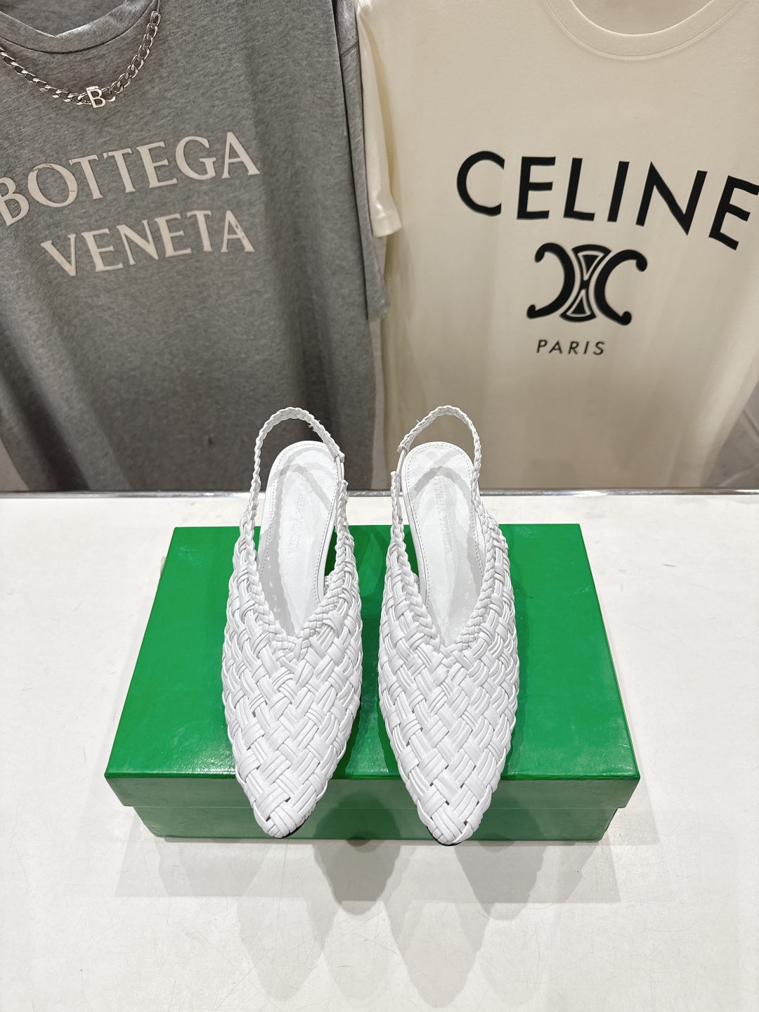 BV Parco Open-Back Sandals 5.5cm White Intrecciato Woven Leather