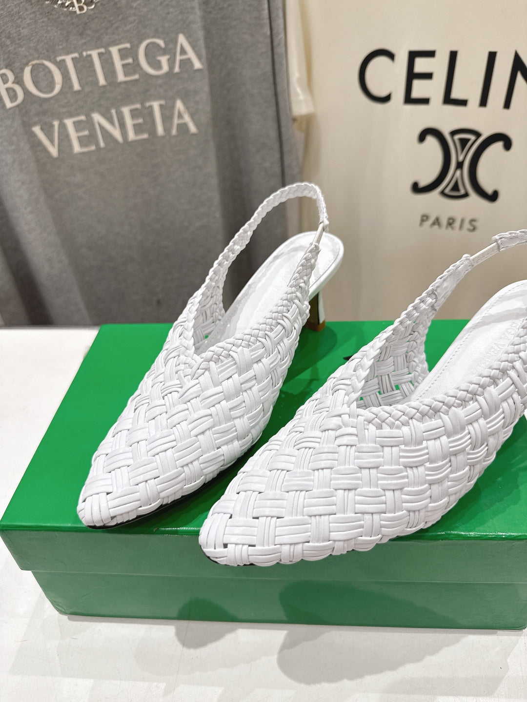 BV Parco Open-Back Sandals 5.5cm White Intrecciato Woven Leather
