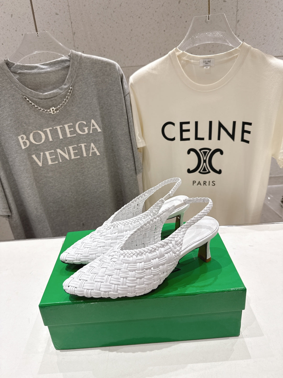 BV Parco Open-Back Sandals 5.5cm White Intrecciato Woven Leather
