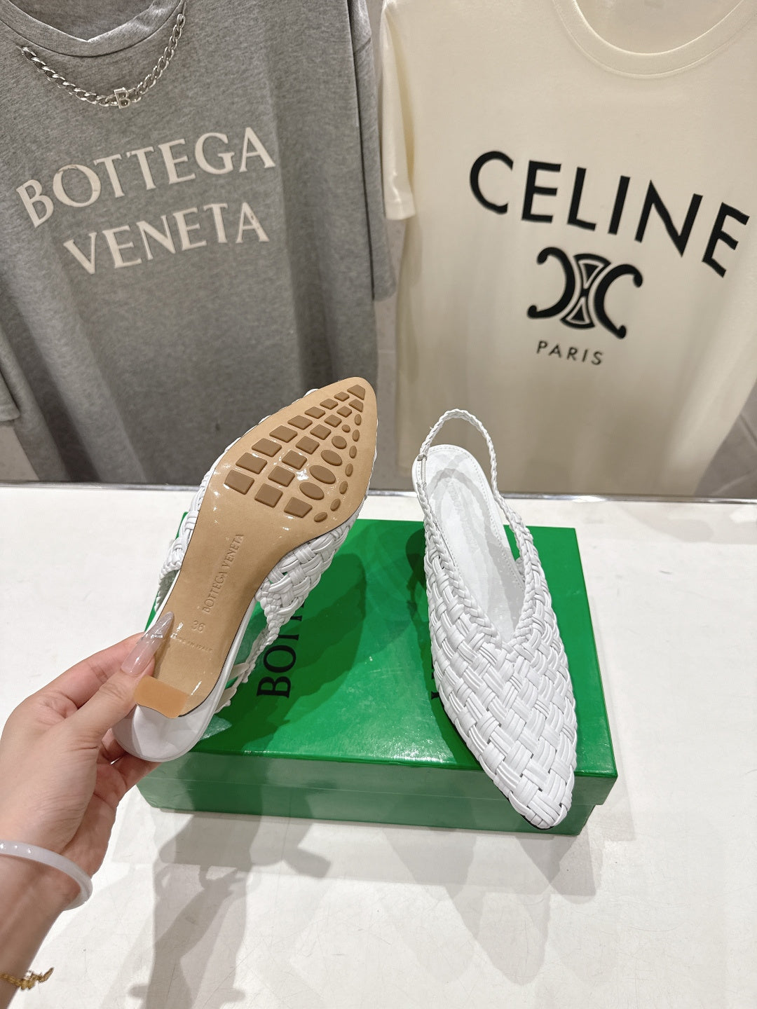 BV Parco Open-Back Sandals 5.5cm White Intrecciato Woven Leather
