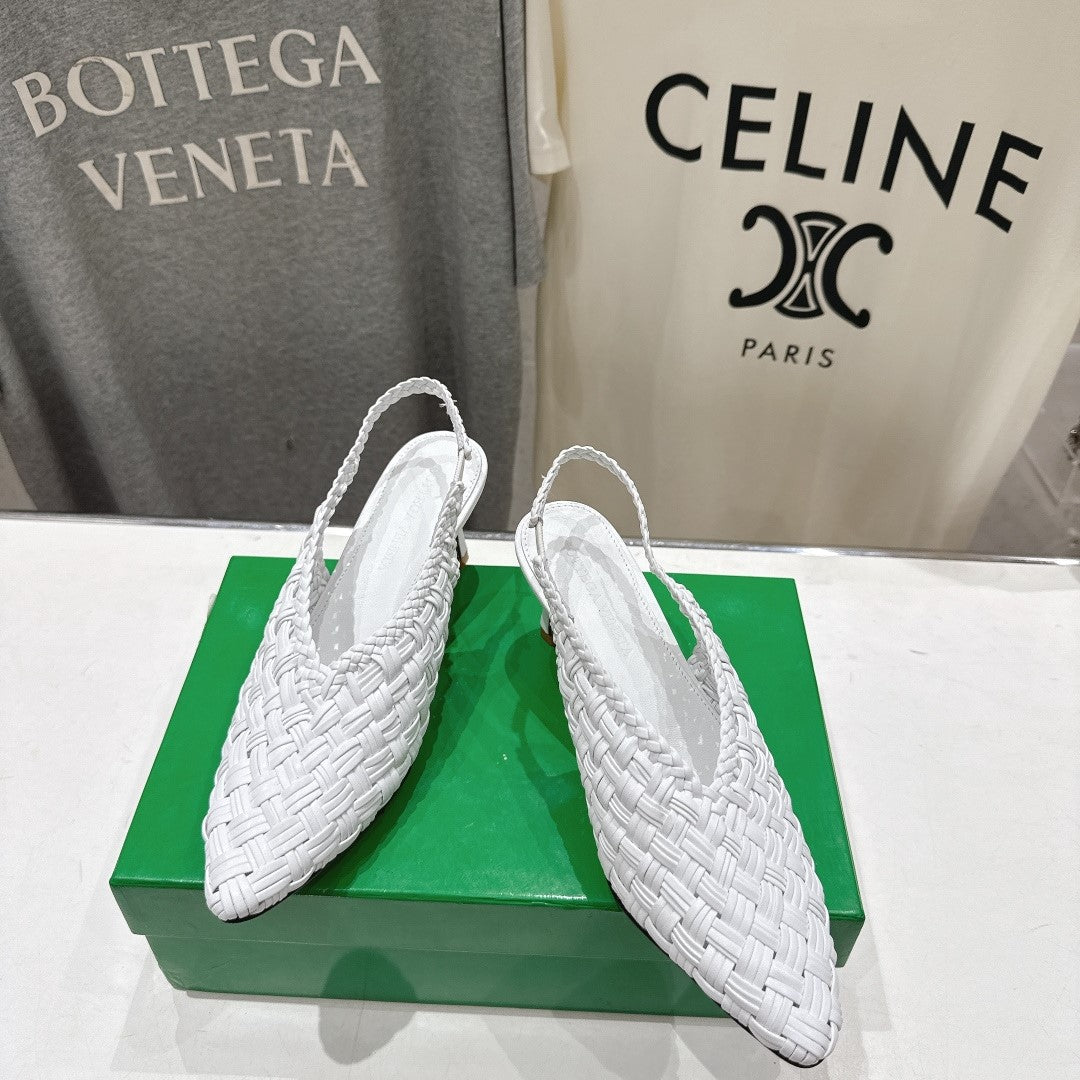 BV Parco Open-Back Sandals 5.5cm White Intrecciato Woven Leather