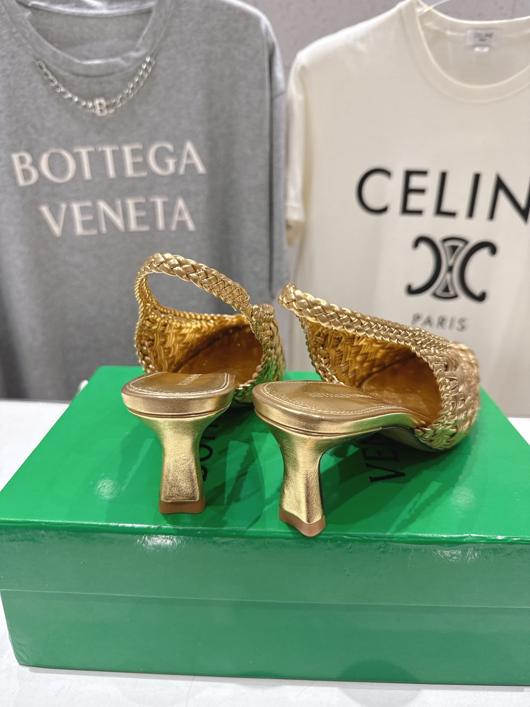 BV Parco Open-Back Sandals 5.5cm Gold  Intrecciato Woven Leather 794443
