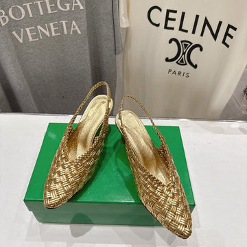 BV Parco Open-Back Sandals 5.5cm Gold  Intrecciato Woven Leather 794443