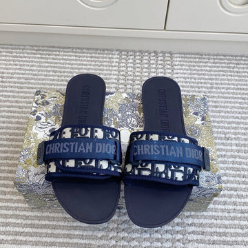CD 26s Flat Slippers Navy Blue Monogram Canvas Rubber 648133