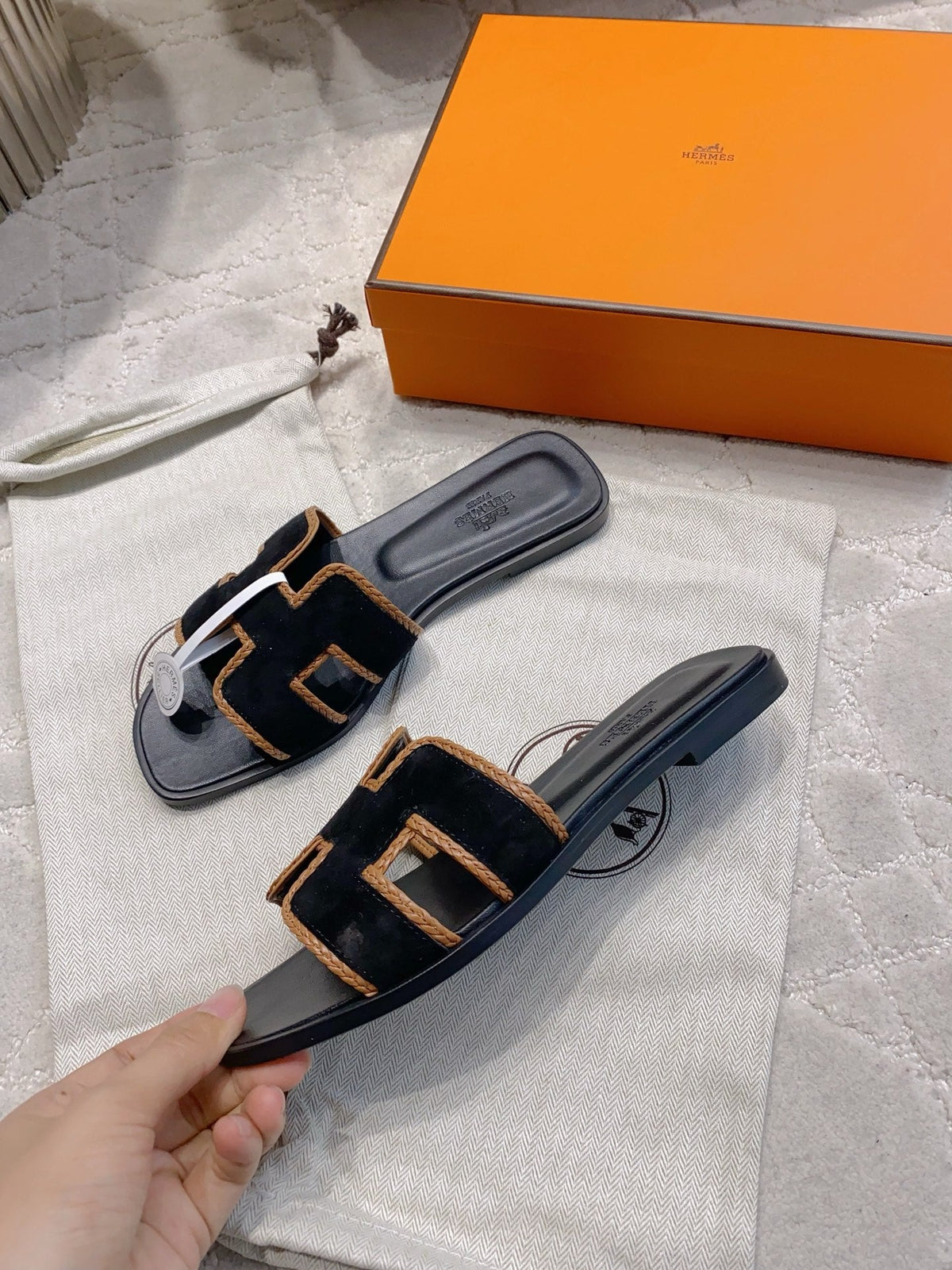 HM 26s Oran Sandal Black Suede Goatskin 724344