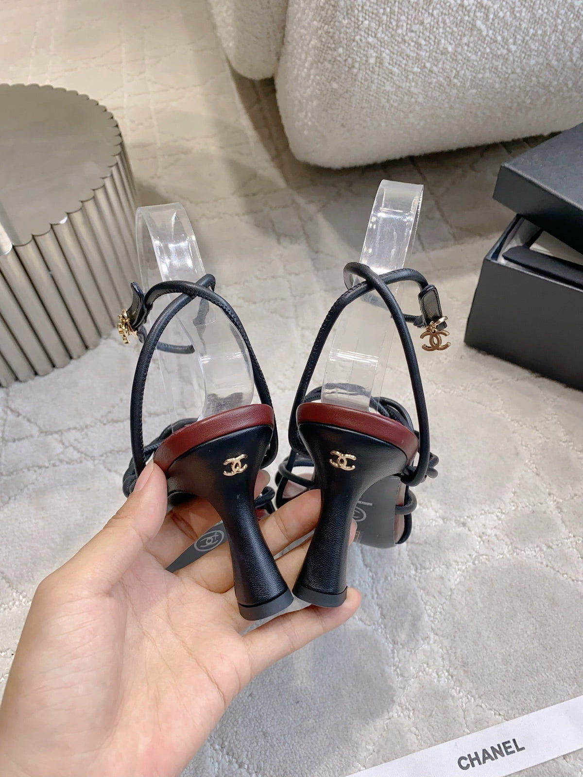 CC 26s Strappy Sandals 7.5cm Burgundy Black Sheepskin 723618