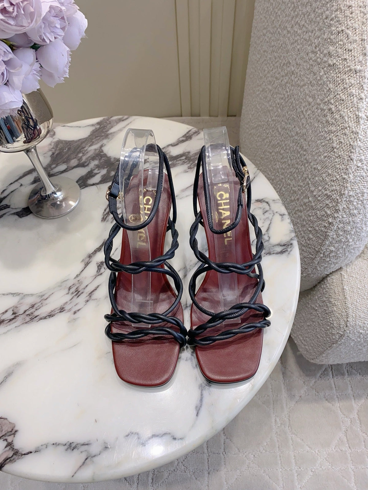CC 26s Strappy Sandals 7.5cm Burgundy Black Sheepskin 723618
