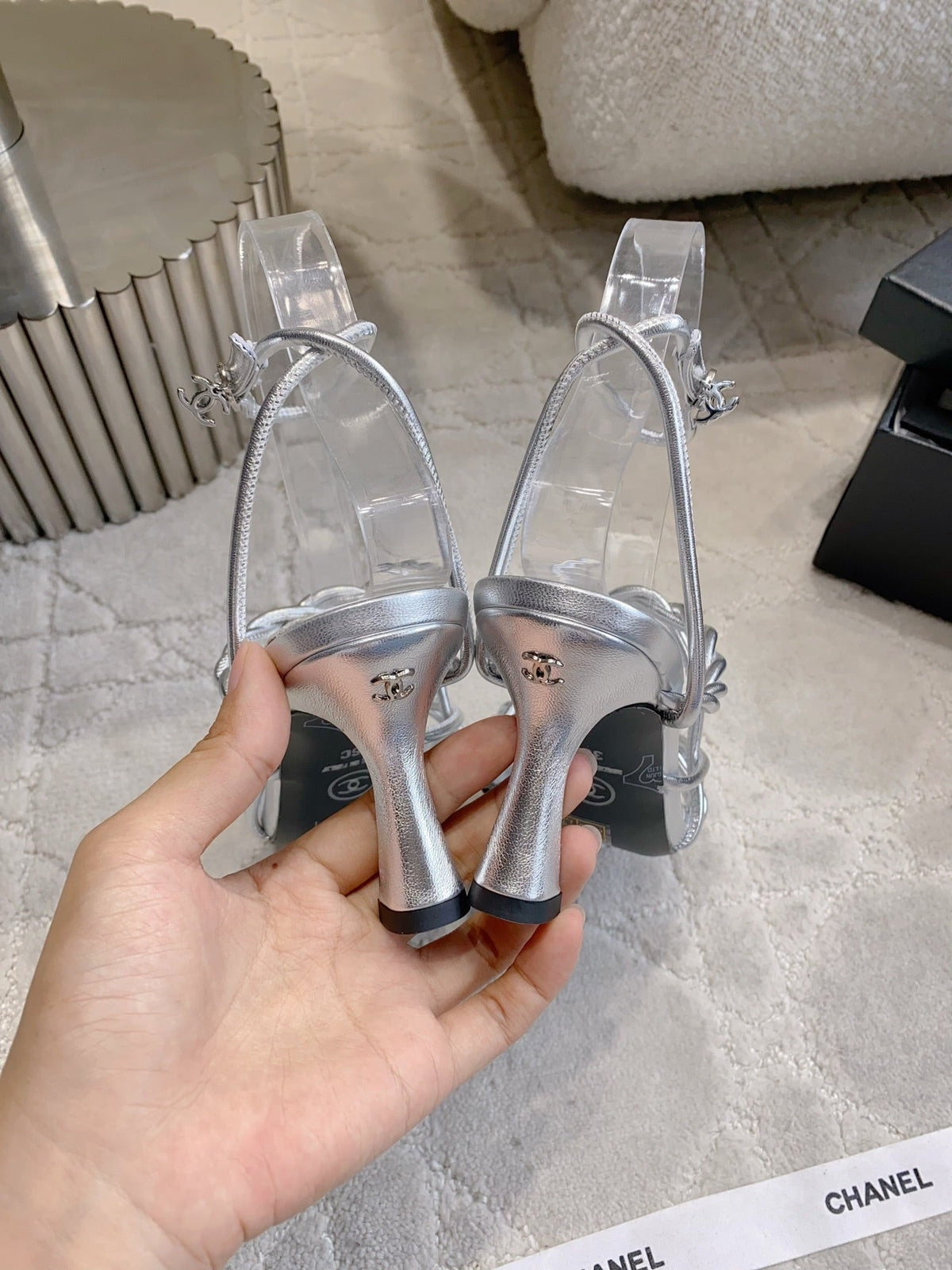 CC 26s Strappy Sandals 7.5cm Sliver Sheepskin 723622