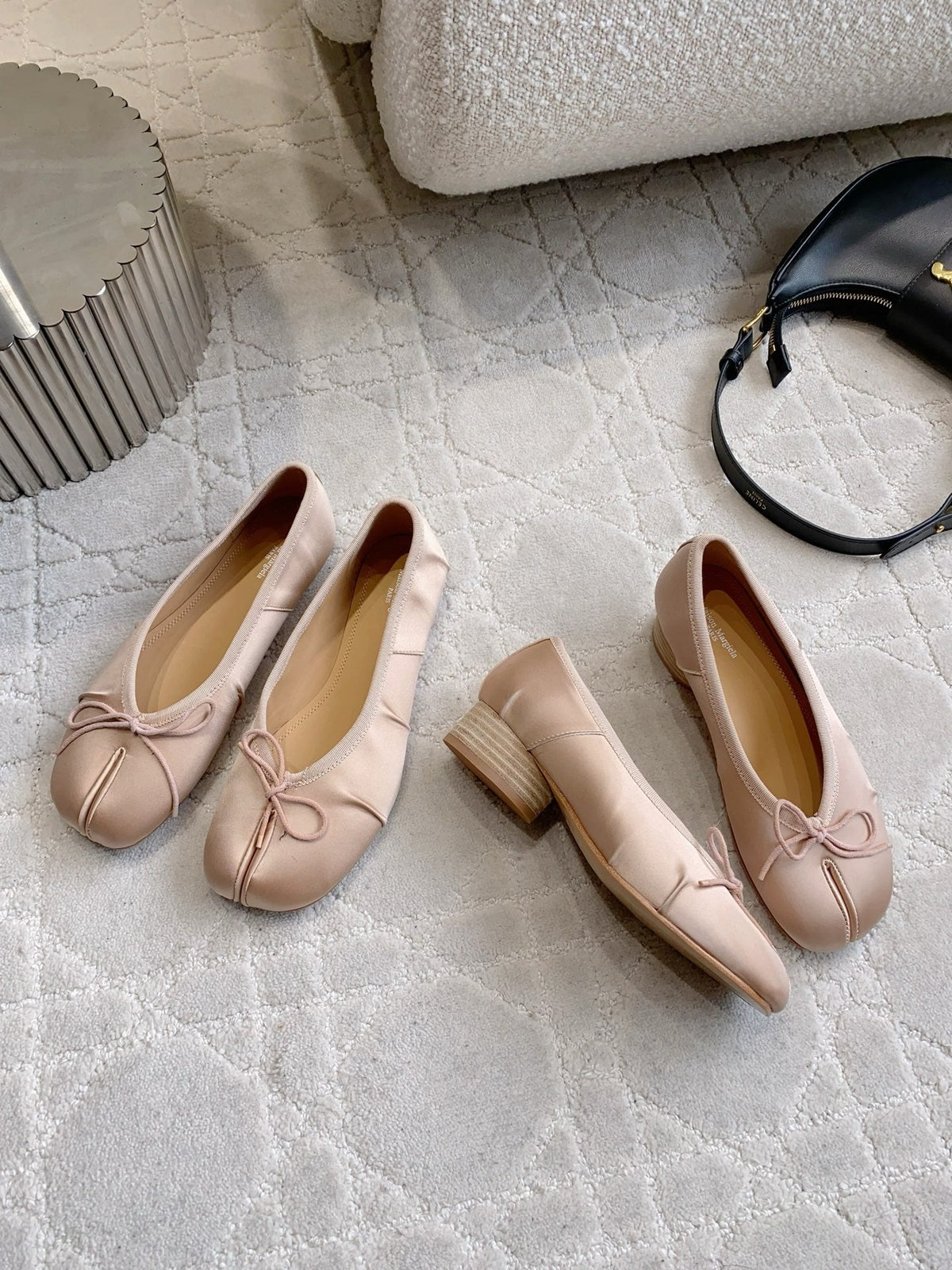 Maison Margie Split-Toe Ballet Flats Beige Satin 724812