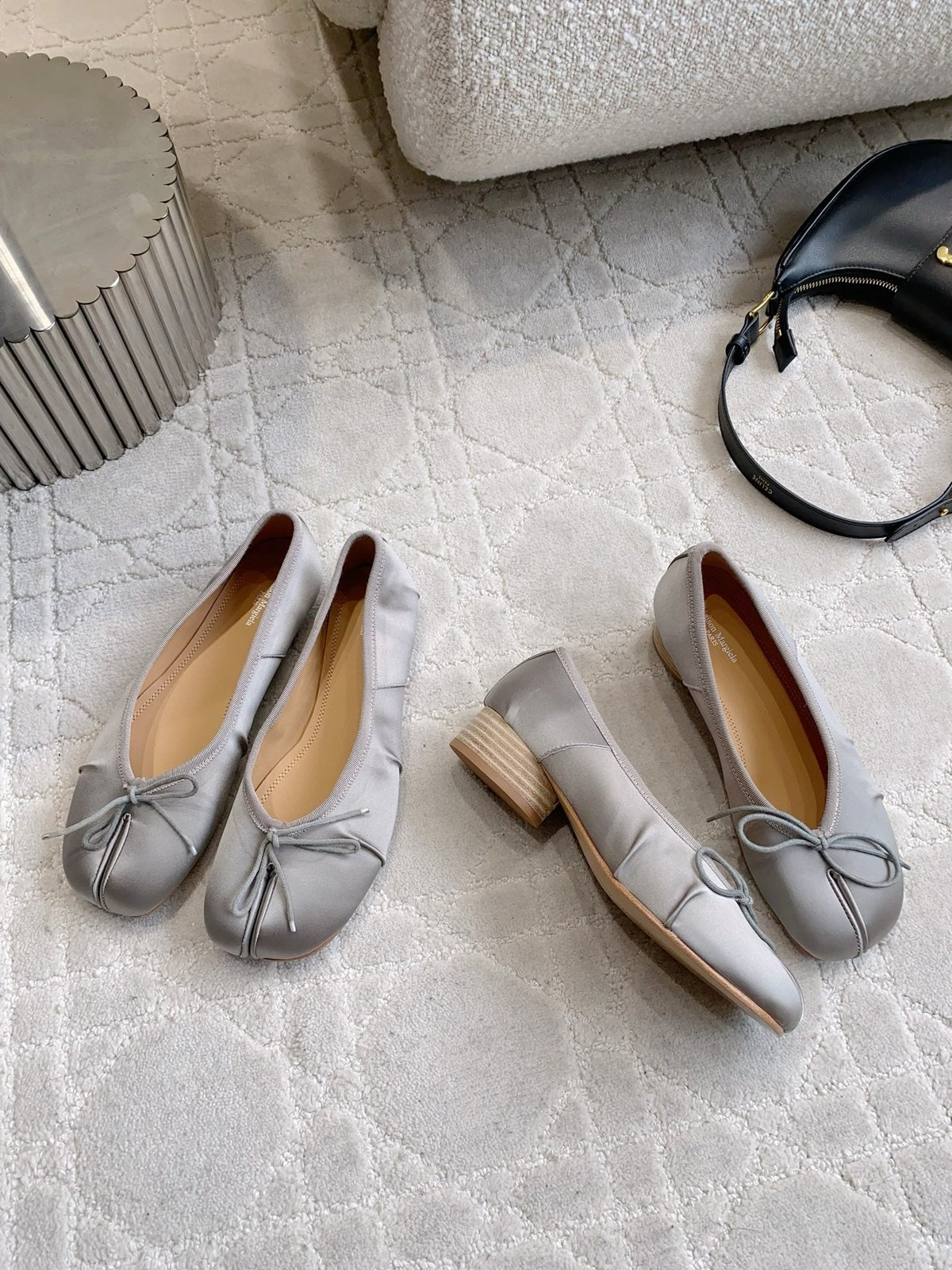 Maison Margie Split-Toe Ballet Flats Grey Satin 724811