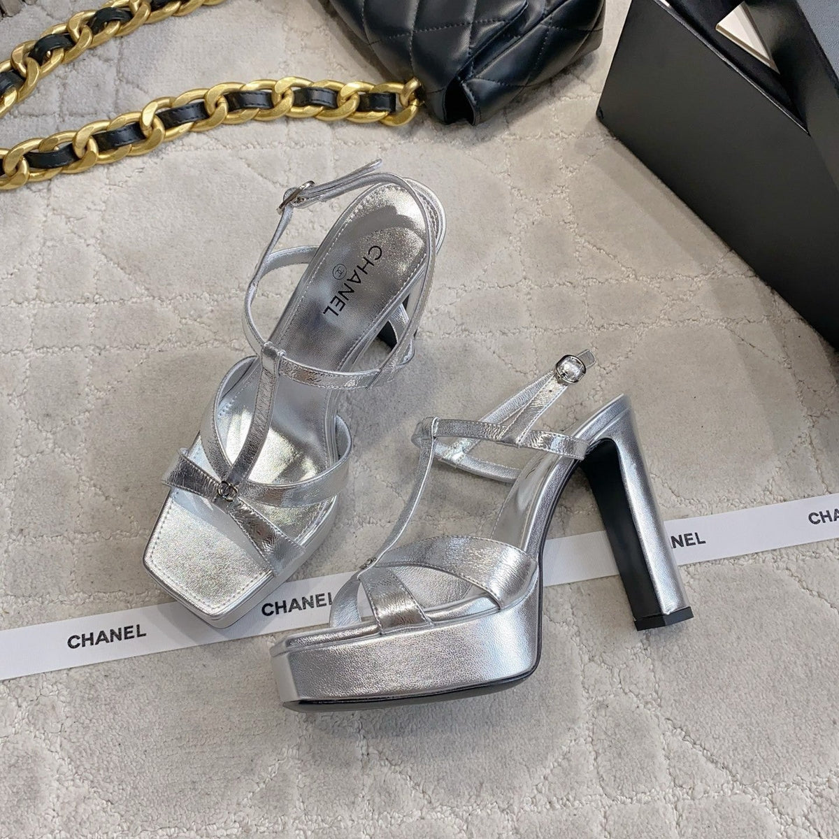 CC 26s Platform Stiletto Sandals 13cm Sliver Sheepskin 723712