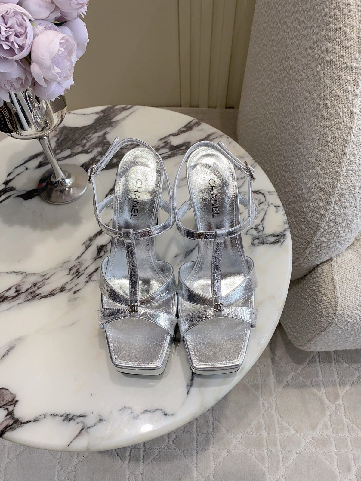CC 26s Platform Stiletto Sandals 13cm Sliver Sheepskin 723712