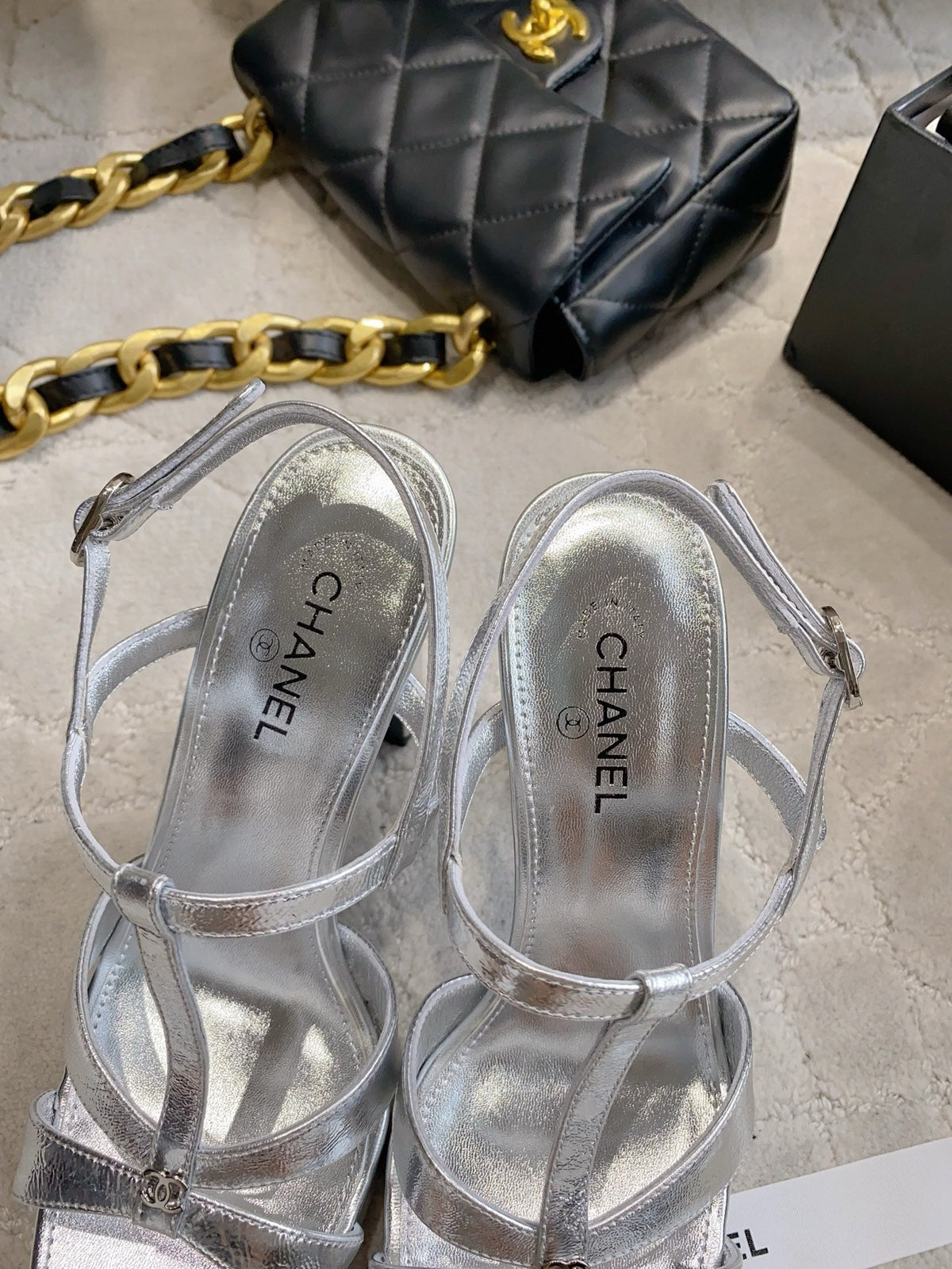 CC 26s Platform Stiletto Sandals 13cm Sliver Sheepskin 723712