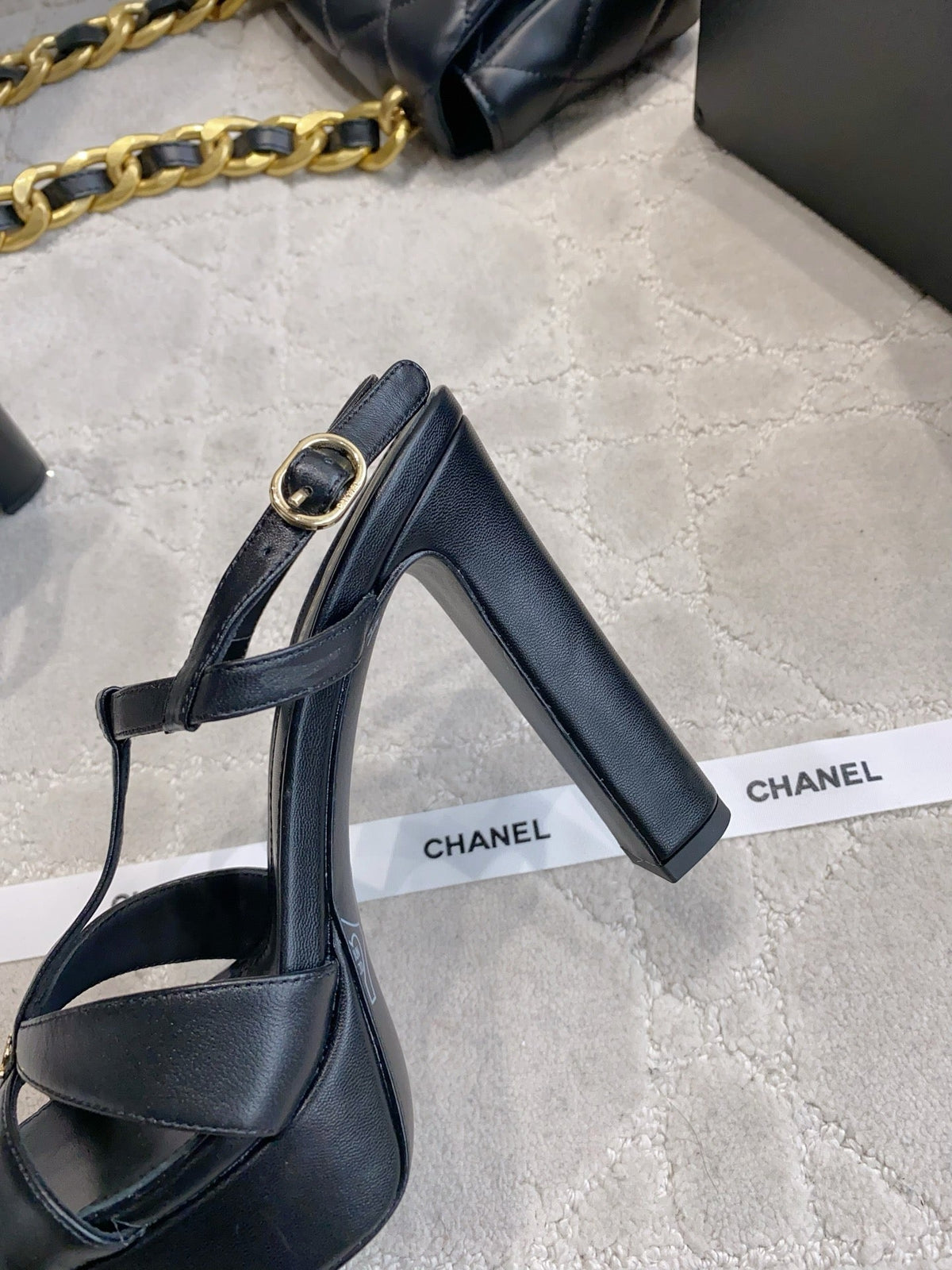 CC 26s Platform Stiletto Sandals 13cm Black Sheepskin 723710