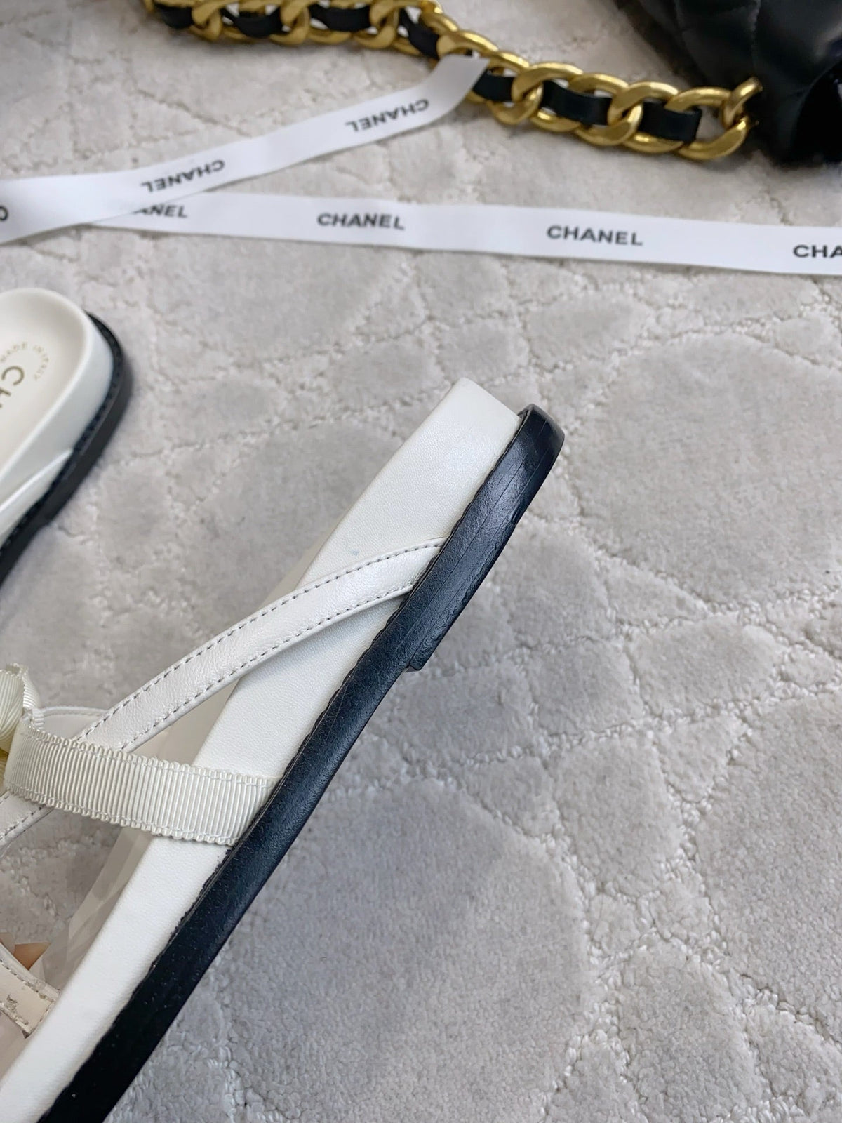 CC 26s Bow Thong Sandals White Lambskin 723724