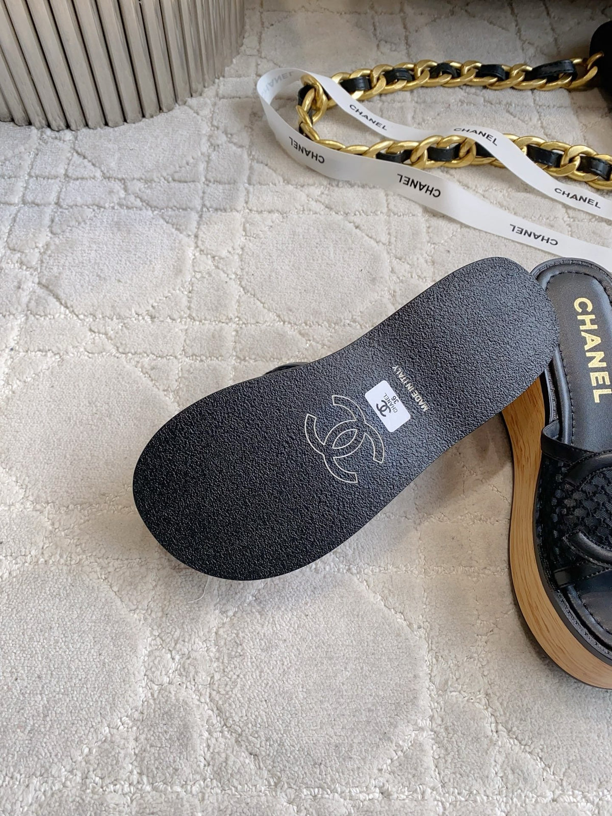 CC Logo Platform Sandals Black Lambskin 723734