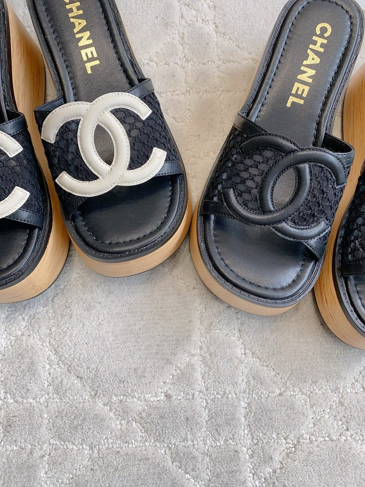 CC Logo Platform Sandals Black Lambskin 723734