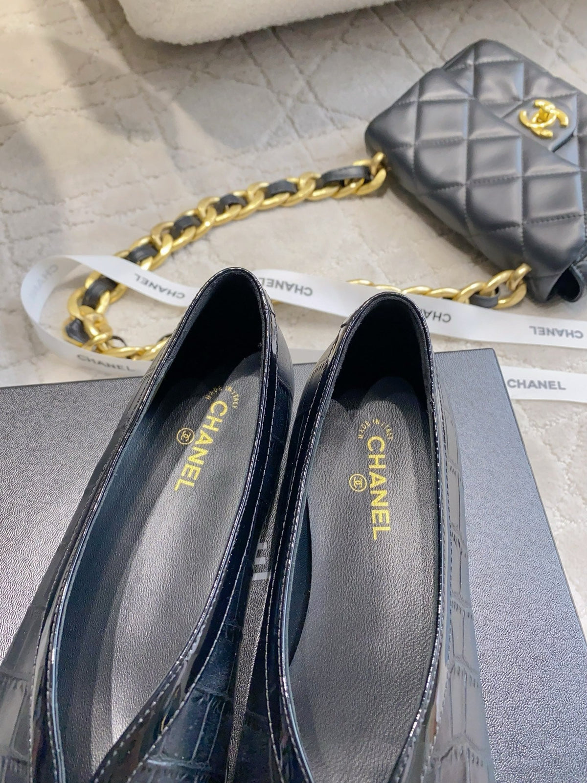CC 26s Ballet Flat Matthieu Blazy Black Embossed Sheepskin 808124