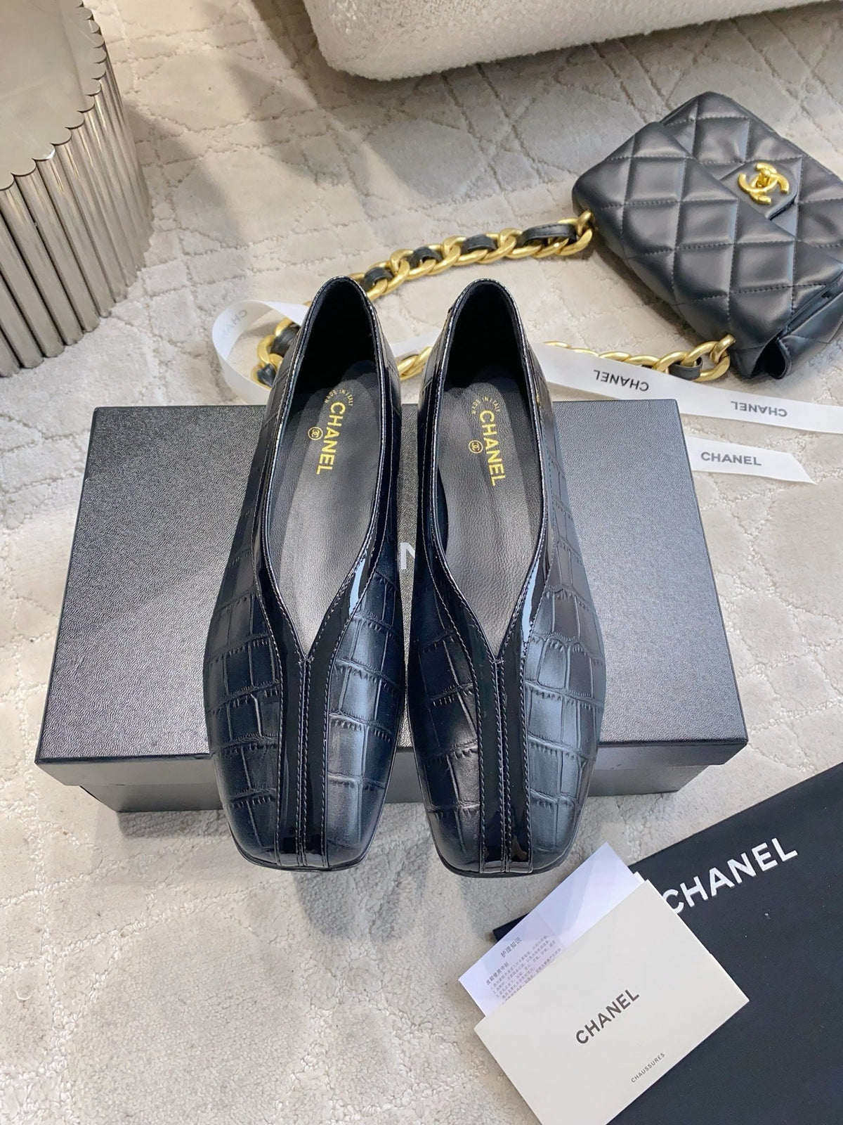 CC 26s Ballet Flat Matthieu Blazy Black Embossed Sheepskin 808124