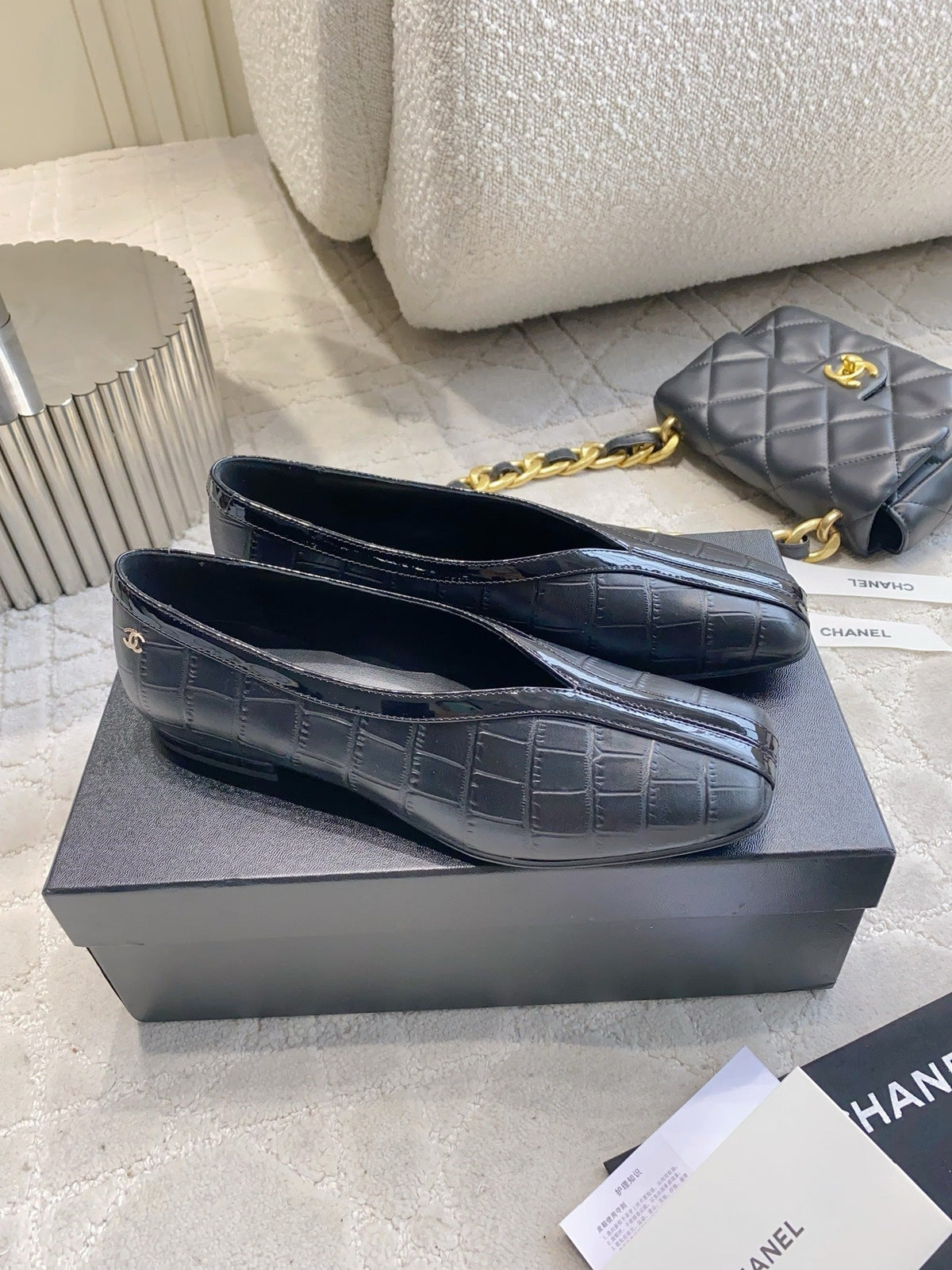 CC 26s Ballet Flat Matthieu Blazy Black Embossed Sheepskin 808124